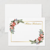 水彩冬の花個人名入れゴールド ノートカード (正面/裏面)