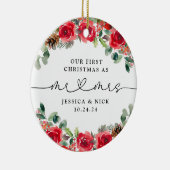 水彩冬の花模様新着初めてのクリスマス セラミックオーナメント (右)