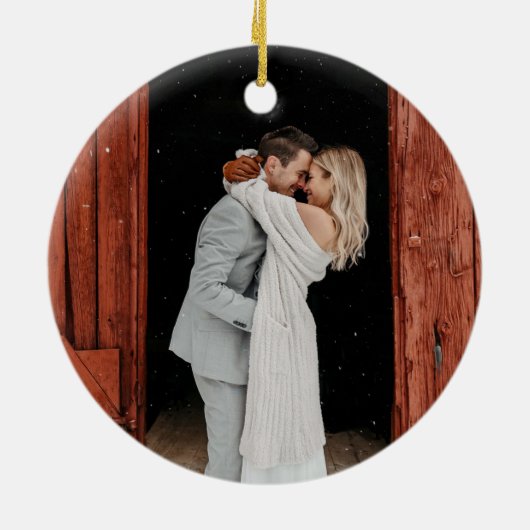 水彩冬の花模様新着初めてのクリスマス セラミックオーナメント (裏面)