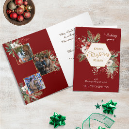 水彩冬の花赤3枚の写真クリスマス カード