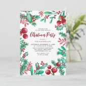 水彩冬の葉のクリスマスパーティー 招待状 (スタンド正面)