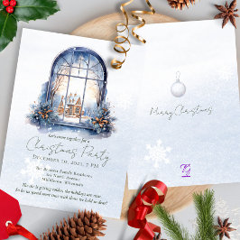 水彩冬の葉パインビューアーチクリスマス 招待状