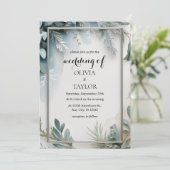 水彩冬の葉結婚の色 招待状 (スタンド正面)