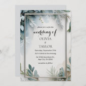 水彩冬の葉結婚の色 招待状 (正面/裏面)