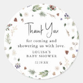 水彩冬の葉赤ちゃんシャワーありがとう ラウンドシール (正面)