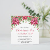 水彩冬の赤ポインセチアのクリスマスイブ 招待状 (スタンド正面)
