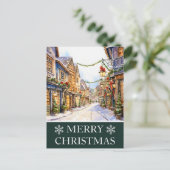 水彩冬の通りシーンクリスマスカード シーズンポストカード (スタンド正面)