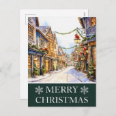 水彩冬の通りシーンクリスマスカード シーズンポストカード (正面/裏面)