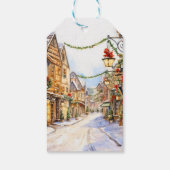 水彩冬の通りシーンクリスマス ギフトタグ (裏面)
