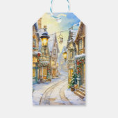 水彩冬の通りシーンクリスマス ギフトタグ (裏面)