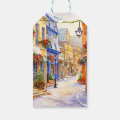 水彩冬の通りシーンクリスマス ギフトタグ (裏面)