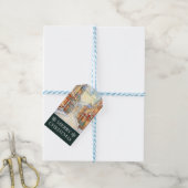 水彩冬の通りシーンクリスマス ギフトタグ (より糸付き)