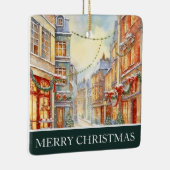 水彩冬の通りシーンクリスマス セラミックオーナメント (右)