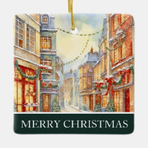 水彩冬の通りシーンクリスマス