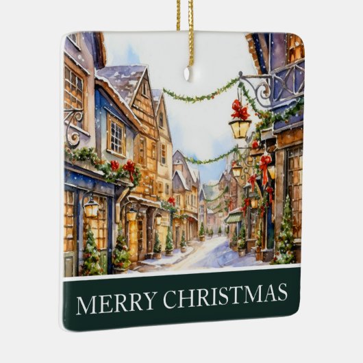水彩冬の通りシーンクリスマス セラミックオーナメント (右)