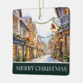 水彩冬の通りシーンクリスマス セラミックオーナメント (左)