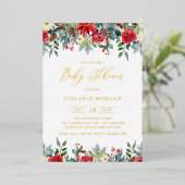 水彩冬の開花ガーランドベビーシャワー 箔招待状 (立ち正面)