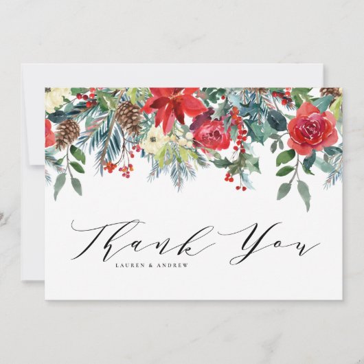 水彩冬の開花ガーランドボタニカル結婚ズ サンキューカード (正面)