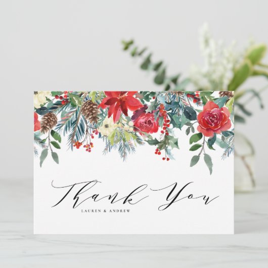 水彩冬の開花ガーランドボタニカル結婚ズ サンキューカード (スタンド正面)