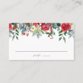 水彩冬の開花ガーランドボタニカル結婚ズ プレイスカード (正面)