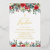 水彩冬の開花フローラバプテスマ 箔招待状 (正面)