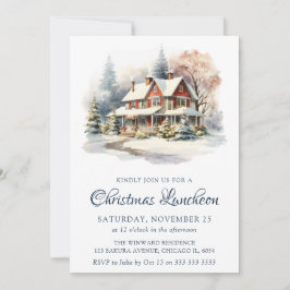 水彩冬の雪のシーンのクリスマスランチ 招待状