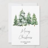 水彩冬の雪の松の木フォトクリスマス シーズンカード (正面)