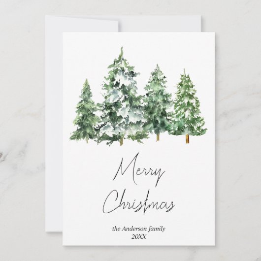 水彩冬の雪の松の木フォトクリスマス シーズンカード (正面)