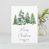 水彩冬の雪の松の木フォトクリスマス シーズンカード (スタンド正面)