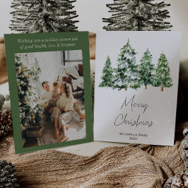 水彩冬の雪の松の木フォトクリスマス シーズンカード