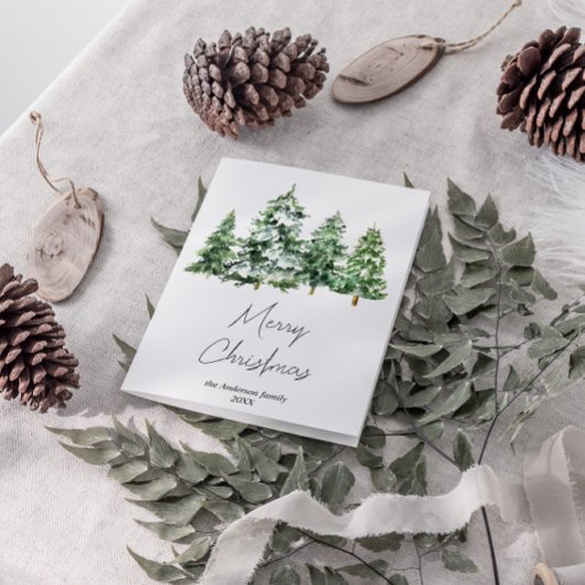 水彩冬の雪の松の木メリークリスマス シーズンカード