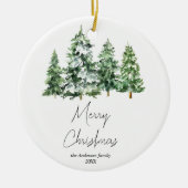 水彩冬の雪の松の木メリークリスマス セラミックオーナメント (正面)