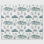水彩冬の雪の自然ツリー山 ラッピングペーパー (フラット)