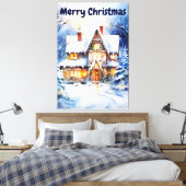 水彩冬の雪の風景クリスマスハウス キャンバスプリント (インサイチュ (寝室))