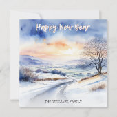水彩冬の雪景色ハッピーニューイヤー シーズンカード (正面)