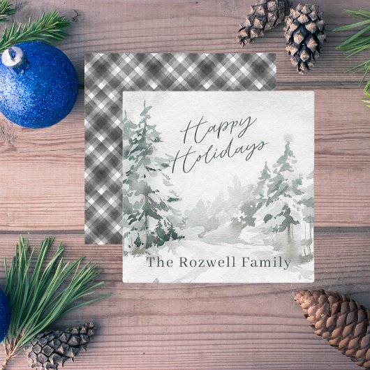 水彩冬の雪景色パーソナライズ ノートカード