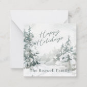 水彩冬の雪景色パーソナライズ ノートカード (正面)