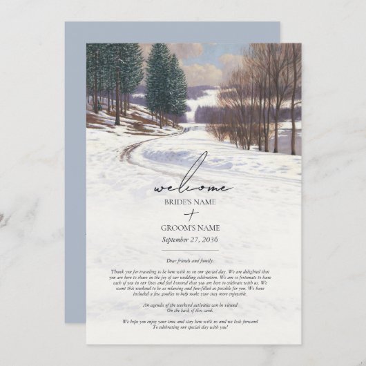 水彩冬の雪景色結婚の旅程 プログラム (正面/裏面)