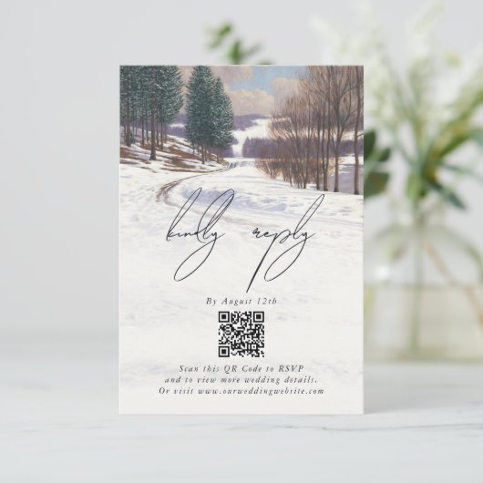 水彩冬の雪景色結婚の風景 エンクロージャーカード (スタンド正面)