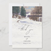 水彩冬の雪景色結婚の風景 サンキューカード (正面)