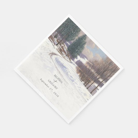 水彩冬の雪景色結婚の風景 スタンダードランチョンナプキン (角)