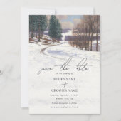 水彩冬の雪景色結婚の風景 セーブザデート (正面)