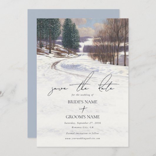 水彩冬の雪景色結婚の風景 セーブザデート (正面/裏面)