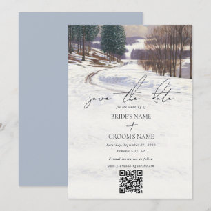 水彩冬の雪景色結婚の風景 セーブザデート
