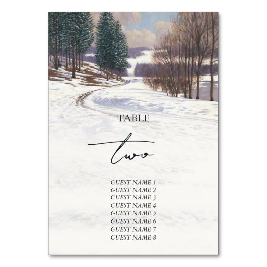 水彩冬の雪景色結婚の風景 テーブルナンバー (正面)
