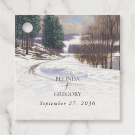 水彩冬の雪景色結婚の風景 フェイバータグ