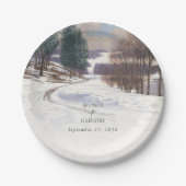 水彩冬の雪景色結婚の風景 ペーパープレート (正面)