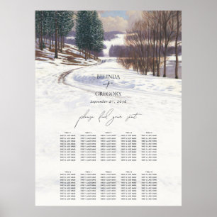 水彩冬の雪景色結婚の風景 ポスター