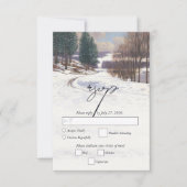 水彩冬の雪景色結婚の風景 出欠カード (正面)