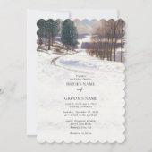 水彩冬の雪景色結婚の風景 招待状 (正面)